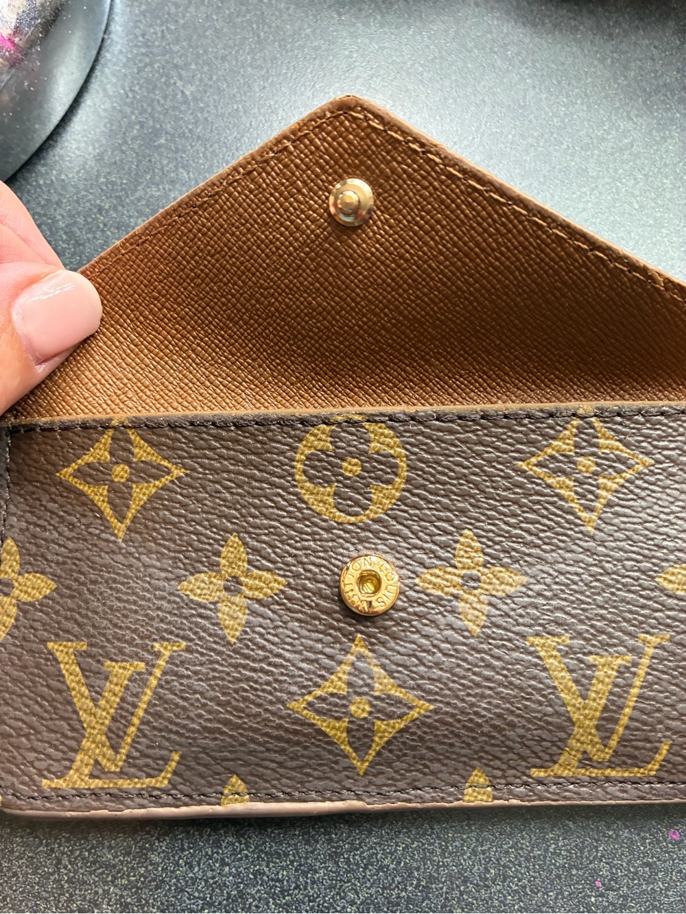 Louis Vuitton Monogram Canvas Brown & Tan Key Card Holder with Gold Chain - Picture 4 of 6